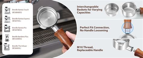 VOURMIO Mm Bottomless Portafilter Breville Compatible Naked Portafilter Rosewood Handle