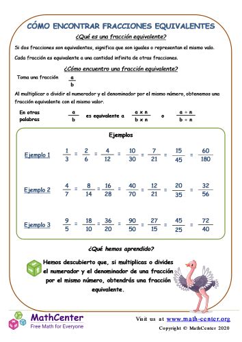 C Mo Encontrar Fracciones Equivalentes Hojas De Aprendizaje Math Center