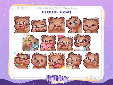 Brown Bear Twitch Discord Emotes Combo Pack 1 And 2 Set Of Etsy