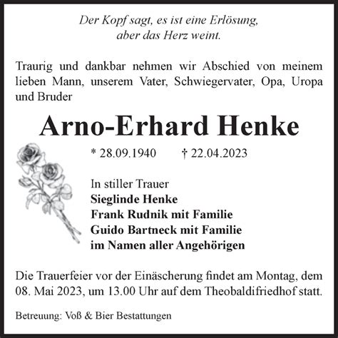 Traueranzeigen Von Arno Erhard Henke Abschied Nehmen De