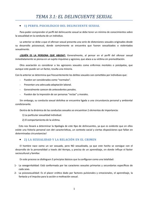 Tema 3 Apuntes 3 Tema 3 El Delincuente Sexual 1 Perfil