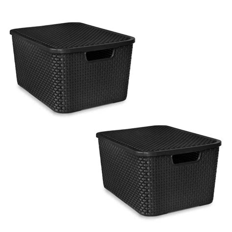 Kit Caixas Organizadoras Rattan Tampa Preto Litros