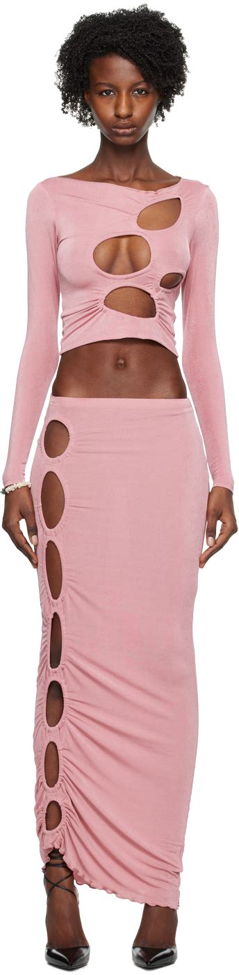 Tyrell Ssense Exclusive Pink Long Sleeve T Shirt And Midi Skirt Set Ssense