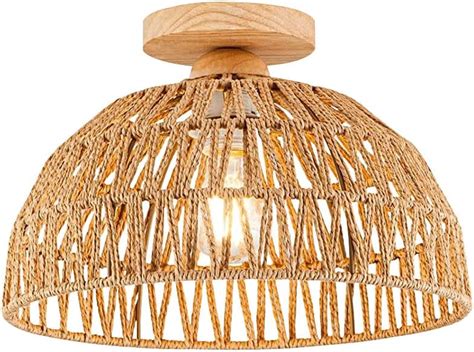 Vintage Boho Rattan Lampe Deckenleuchte Hängelampe Bambus Holz