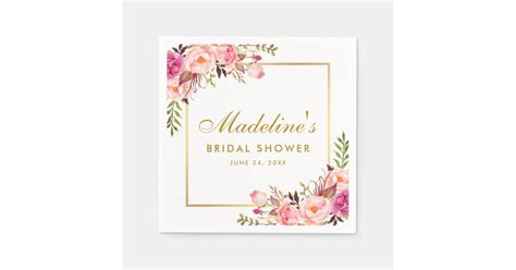 Pink Blush Gold Frame Floral Bridal Shower Napkins Zazzle