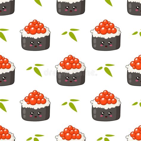 Kawaii Sushi Set Stock Vector Illustration Of Cartoon