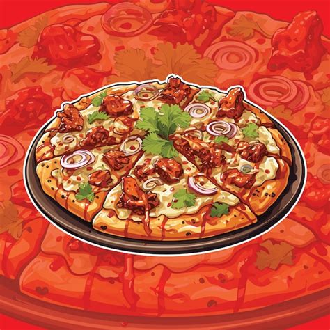 Illustration Vectorielle R Aliste De Pizza Au Poulet Bbq Vecteur Premium