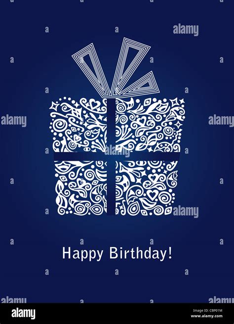 Blue Mens Happy Birthday Card With Detailed T Box And Ribbon Stock