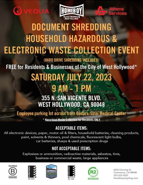 West Hollywood Document Shredding Household Hazardous And Electronic