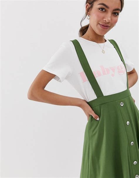 Asos Design Button Front Mini Pinafore Skirt Asos