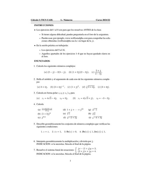 Ejercicios 1 calculo universidad alcala de henares Cálculo I UAH