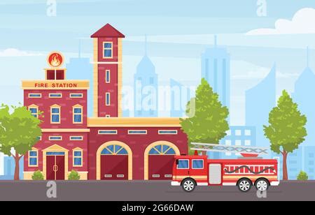 Fire Station Flat Colorful Building Icon Isolated On White Background