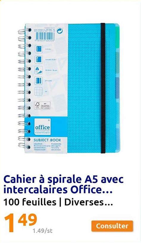 Promo Cahier Spirale A Avec Intercalaires Office Chez Action