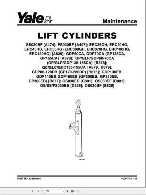 Yale Forklift A839 ERC HD Service Parts Manual