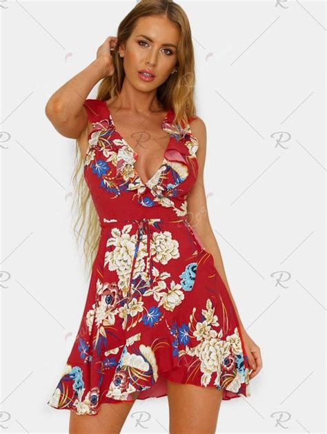 Flower Print Belted Surplice Dress Rosegal Use Codergiwd