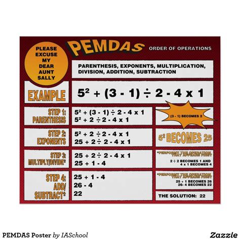 PEMDAS Poster | Zazzle | Pemdas, Order of operations, Classroom posters