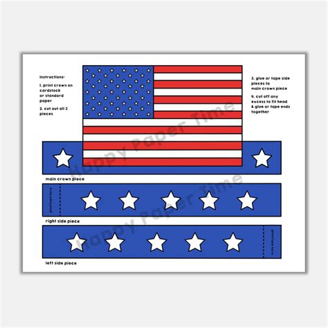 American Flag Paper Crown Printable Th Of July Craft Activity Template