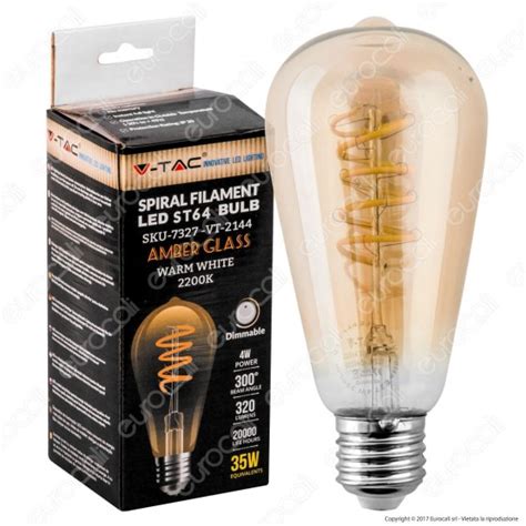 V Tac Vt Lampadina Led E W Bulb St Filamento Ambrata