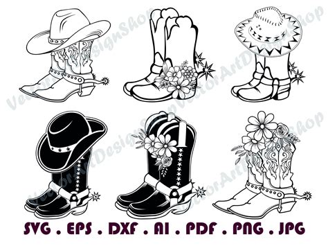 Cowboy Boots Svg Bundle Cowboy Boots With Sunflowers Svg File