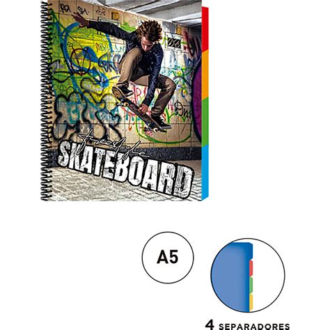 Cuaderno Forma Francesa Senfort Skate Free Espiral Cuadro Chico Hojas