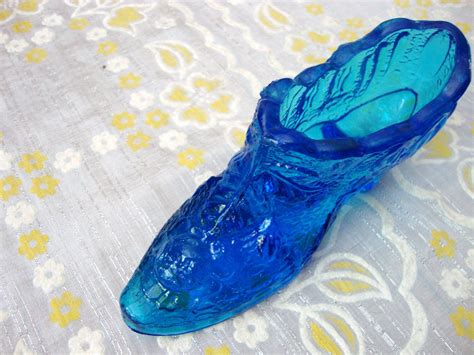 Blue Glass Shoe Vintage Glass Slipper Home Decor Glassware Etsy