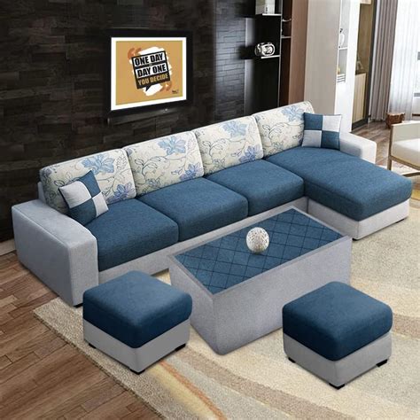 Furny Orlando Fabric Seater Rhs L Shape Sofa Set With Centre Table