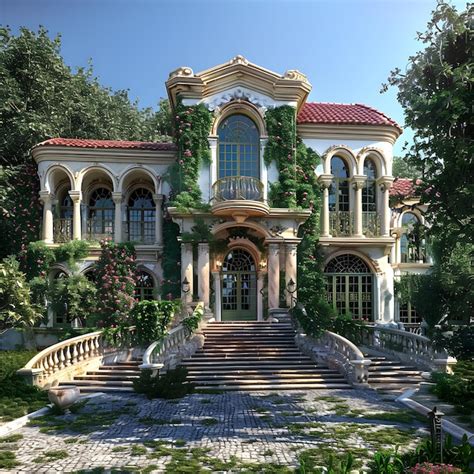 Luxury Italian Villa With Greenery Premium Ai Generated Image