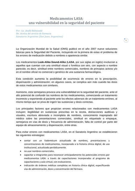 Medicamentos Lasa Una Vulnerabilidad En La Seguridad Del Paciente