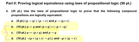 Solved Part Ii Proving Logical Equivalence Using Laws Of Chegg