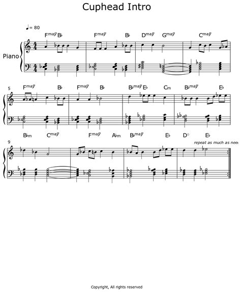 Cuphead Intro Sheet Music For Piano