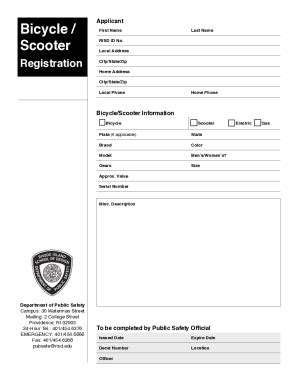 Fillable Online Risd Bicycle Scooter Registration Form Fax Email Print