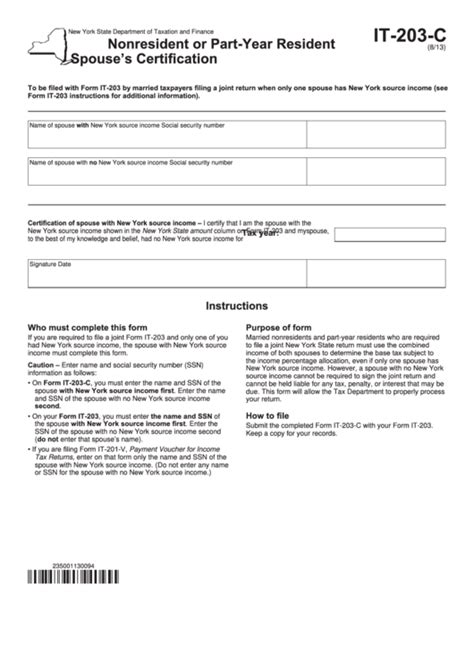 Fillable Form It 203 C Nonresident Or Part Year Resident Spouse S