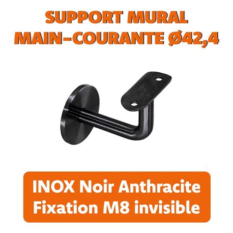 SUPPORT MURAL MAIN COURANTE Ø42 4 mm FIXATION M8 NOIR ANTHRACITE