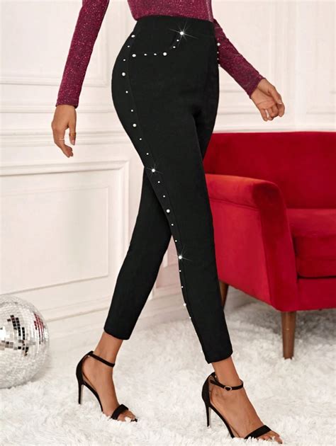 Shein Clasi Pearls Beaded High Waist Leggings Shein Usa