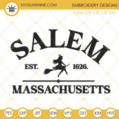 Salem Massachusetts Est 1626 Embroidery Designs Halloween Witch