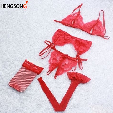 4pcs Set Sexy Erotic Underwear Sex Lingerie Set Women Lace Bralette Bra