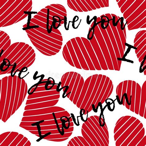 Valentine S Day Pattern Background With Red Hearts And Inscription I Love You Stock Vector