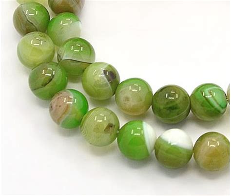 Striped Agate Beads Apple Green 8mm Round Golden Age Beads