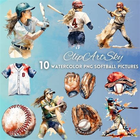 Watercolor Softball Png Digital Download Watercolor Clipart Printable