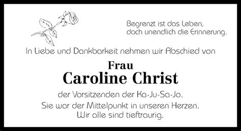 Traueranzeigen Von Caroline Christ Rz Trauer De