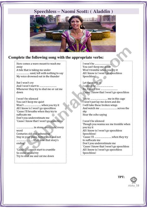 Speechless - Naomi Scott (Aladdin) - ESL worksheet by Aloha_58