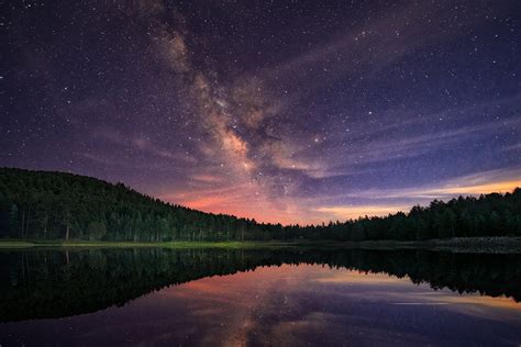 Wallpaper Trees Landscape Night Lake Reflection Sky Sunrise