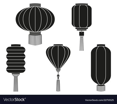 Black white chinese lantern silhouette collection Vector Image