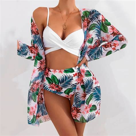 IDALL Bikini Sets Bathing Suit High Waist Bikinis Sexy 3 Piece Prints