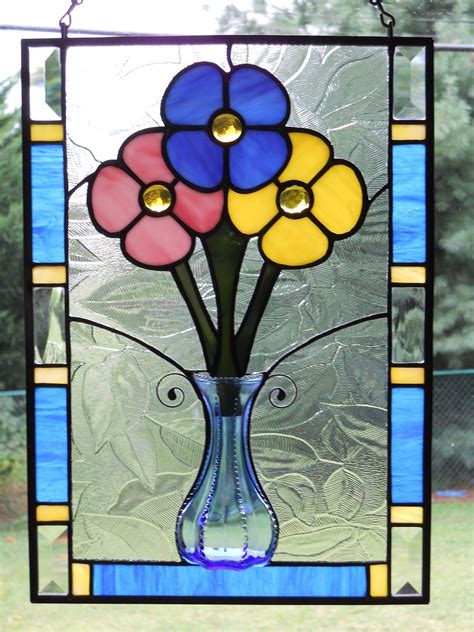 Flower Bouquet In Vase Stained Glass Panel