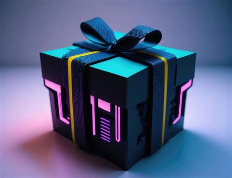 Premium AI Image | A gift box in cyberpunk style on a dark background