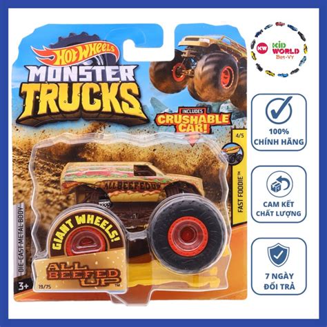 Xe mô hình Hot Wheels Monster Trucks Crushable Car Giant Wheels All Beefed Up GJF36 Shopee