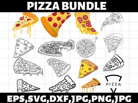 Pizza SVG Bundle Black And White Pizzas SVG Pizza Slice DXF Commercial