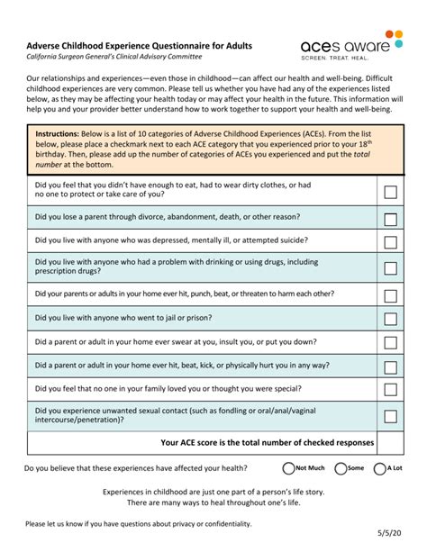 Adverse Childhood Experiences Aces Questionnaire