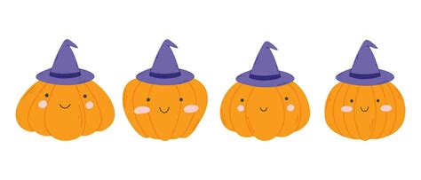 Set of cute baby pumpkins. Collection of cute Halloween pumpkins ...